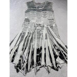 Reina VTG Newsprint Full Pleated MIDI Dress Monochromatic Lace Top Size 2 EUC